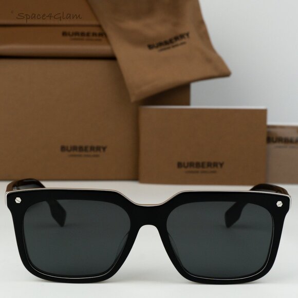 Burberry Men Sunglasses Black Grey Square BE4337F CARNABY 379887 BRAND NEW - Picture 1 of 9